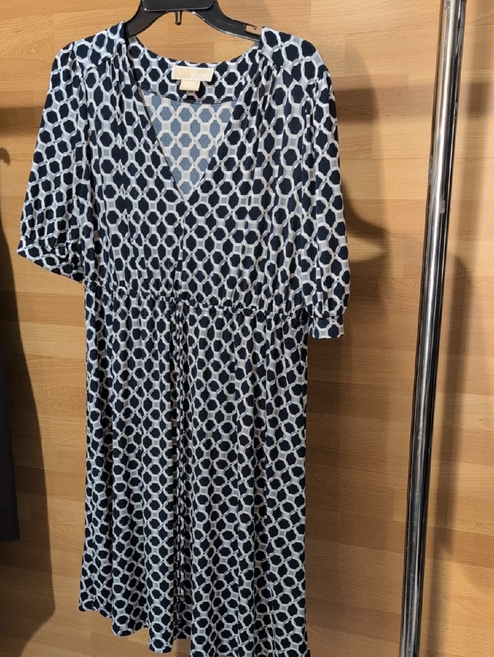 Navy Geometric V-Neck Women's Dress